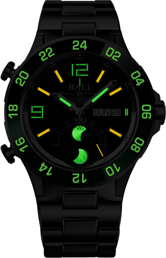 Ball Roadmaster Marine GMT Moon Phase Black Dial on Bracelet
