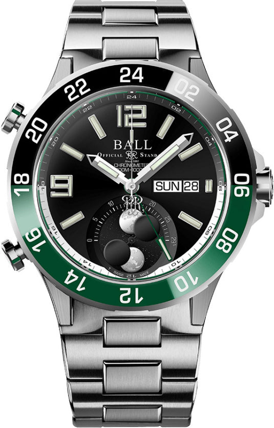 Ball Roadmaster Marine GMT Moon Phase Black Dial on Bracelet