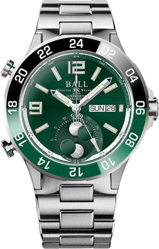 Ball Roadmaster Marine GMT Moon Phase Green Dial on Bracelet