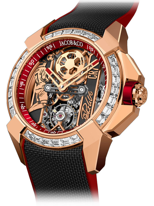 Jacob & Co. Epic X CR7 Flight of CR7 Rose Gold Baguette Red on Strap