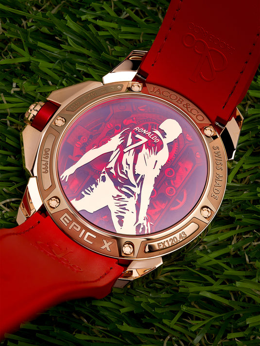 Jacob & Co. Epic X CR7 Flight of CR7 Rose Gold Baguette Red on Strap