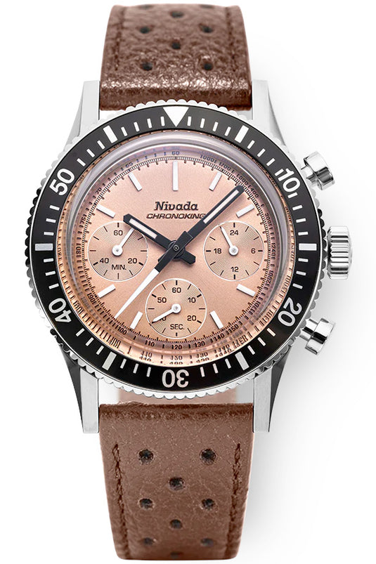 Nivada Grenchen 87043Q23 Chronoking Salmon Dial on Strap