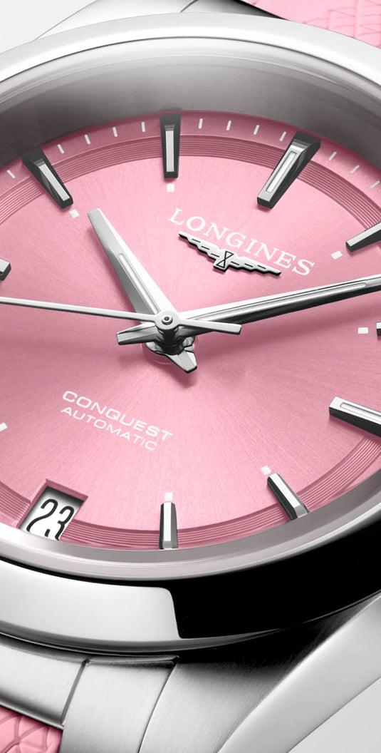 Longines L3.430.4.99.9 Conquest Sunray Pink Dial on Strap