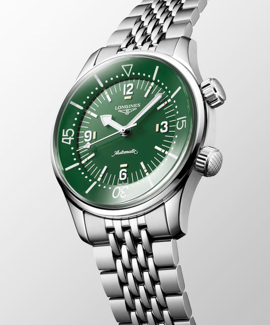 Longines L3.764.4.06.6 Legend Diver Green Dial on Bracelet