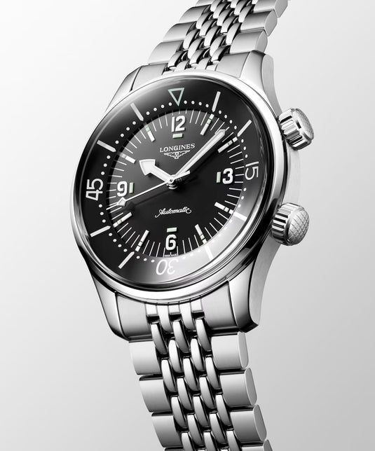 Longines L3.764.4.50.7 Legend Diver Black Dial on Bracelet