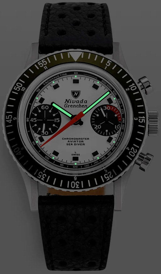 Nivada Grenchen 86054M14LO Chronomaster Paul Newman - Inter.Bezel White on Strap