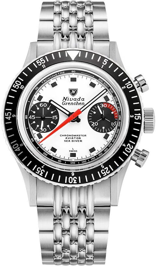 Nivada Grenchen 86054M04LO Chronomaster Paul Newman - Inter.Bezel White on Bracelet