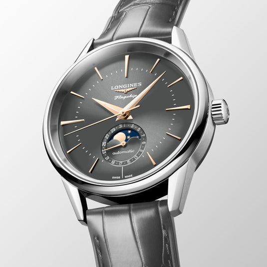 Longines L4.815.4.52.2 Flagship Heritage Sunray Anthracite Dial on Strap