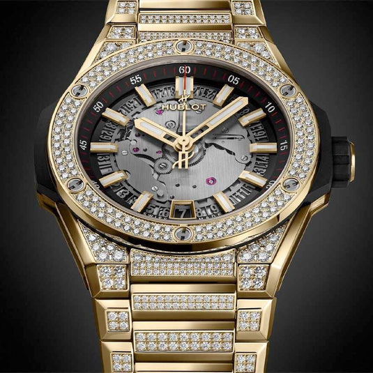 Hublot 456.VX.0130.VX.3704 Big Bang Integrated Time Only Yellow Gold Pavé 40mm